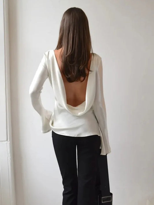 Long Sleeve Satin Slim Fit Top T-Shirt 