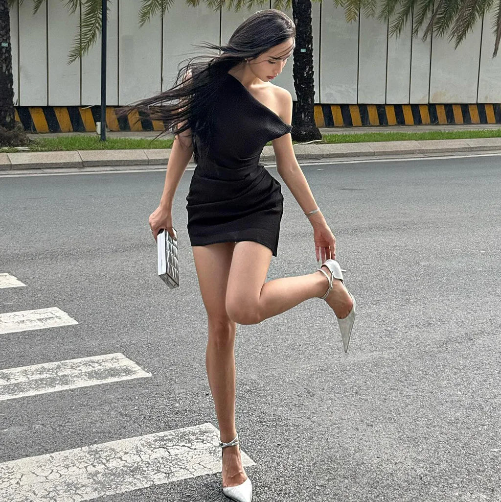 Slash Neck High Waist Bodycon Mini Dress