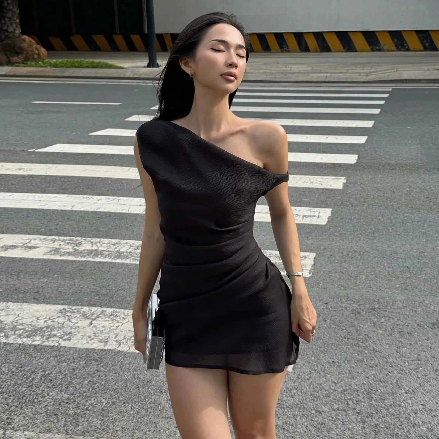 Slash Neck High Waist Bodycon Mini Dress