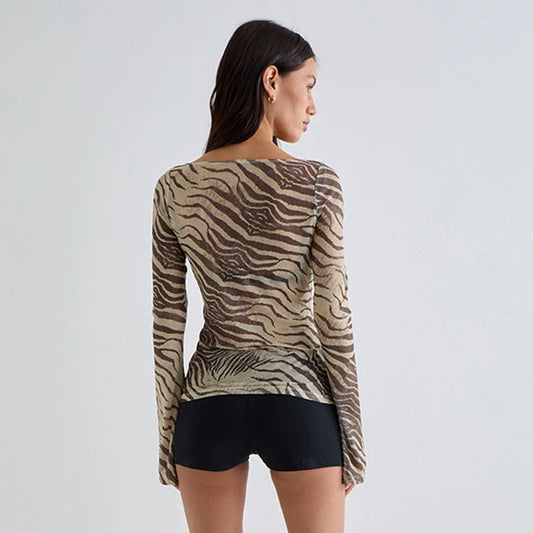 Animal Print Lightweight Sexy Off-Shoulder T-Shirt Top