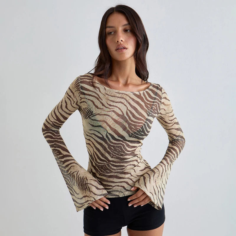 Animal Print Lightweight Sexy Off-Shoulder T-Shirt Top