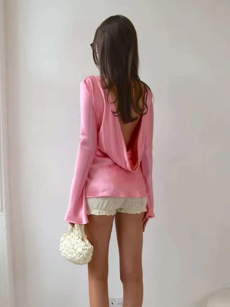 Long Sleeve Satin Slim Fit Top T-Shirt 